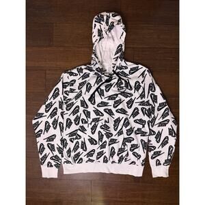 Nike Essentials All Over Logo Hoodie Men’s Medium White Black Pullover